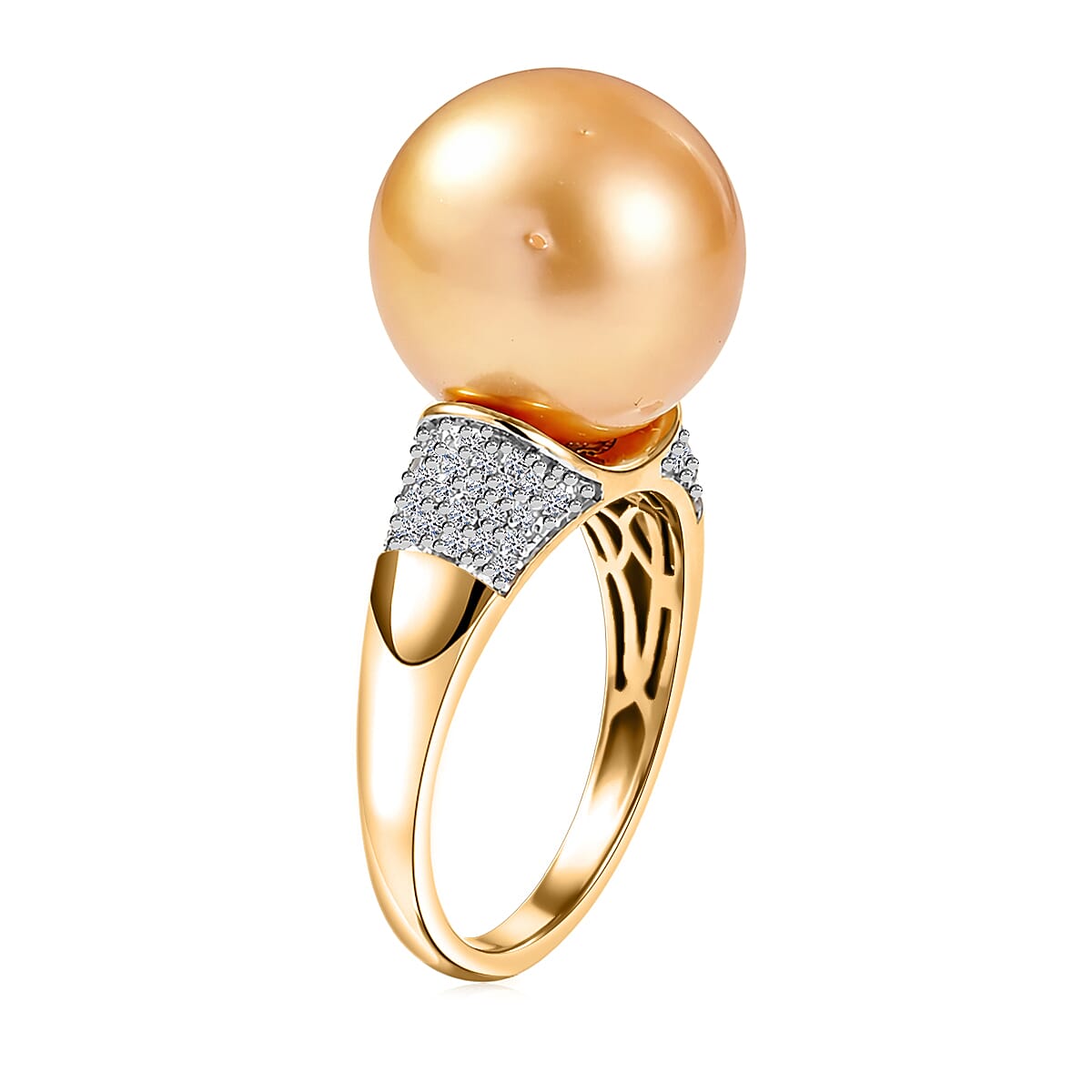 South Sea Golden Cultured Pearl and Luxuriant Lab Grown Diamond G-H SI 0.30 ctw Ring in 18K Vermeil Yellow Gold Over Sterling Silver (Size 6.0) image number 3