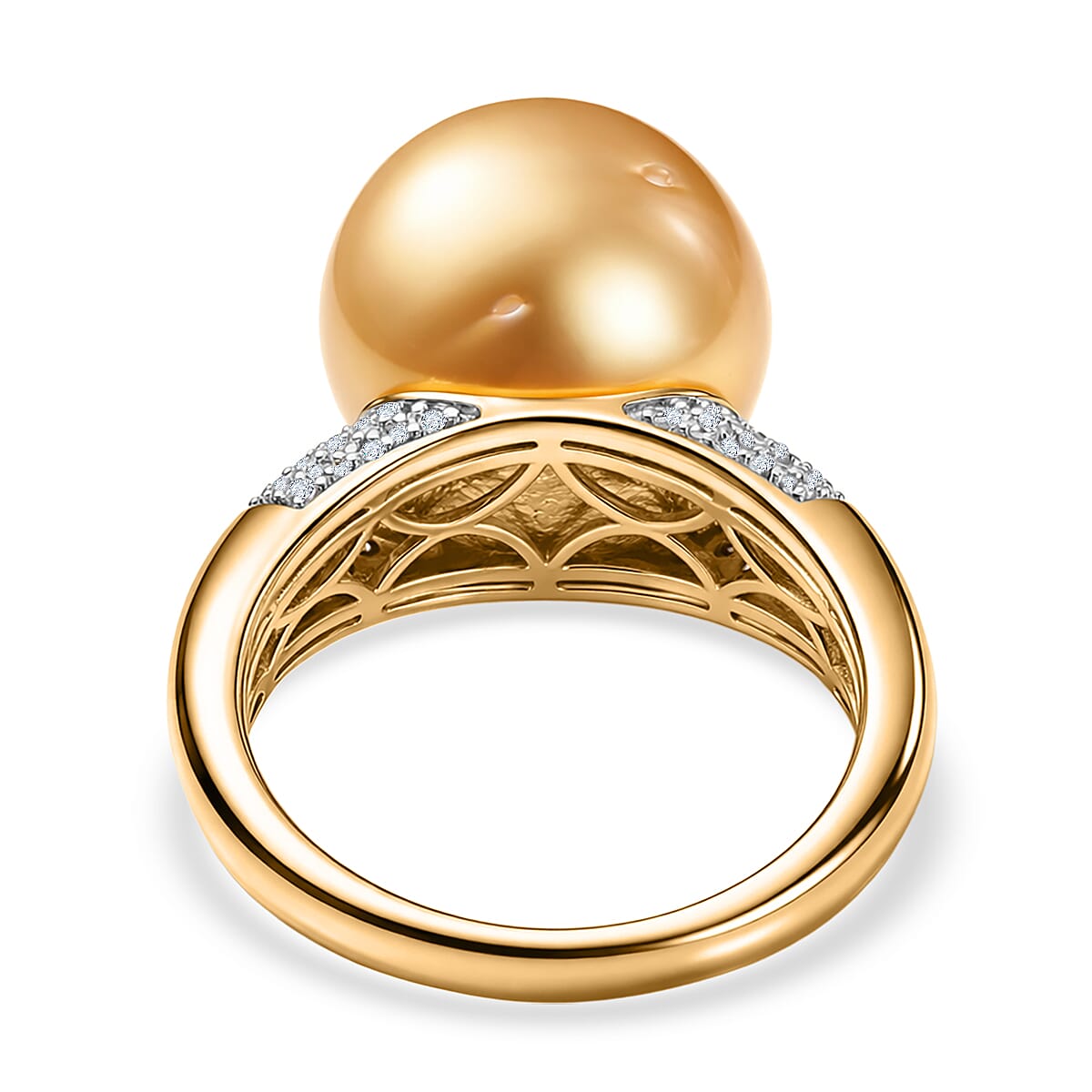 South Sea Golden Cultured Pearl and Luxuriant Lab Grown Diamond G-H SI 0.30 ctw Ring in 18K Vermeil Yellow Gold Over Sterling Silver (Size 6.0) image number 4
