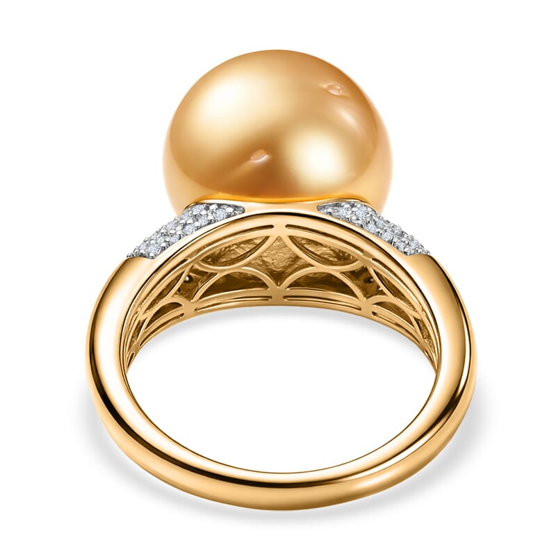 South Sea Golden Cultured Pearl and Luxuriant Lab Grown Diamond G-H SI 0.30 ctw Ring in 18K Vermeil Yellow Gold Over Sterling Silver (Size 6.0)