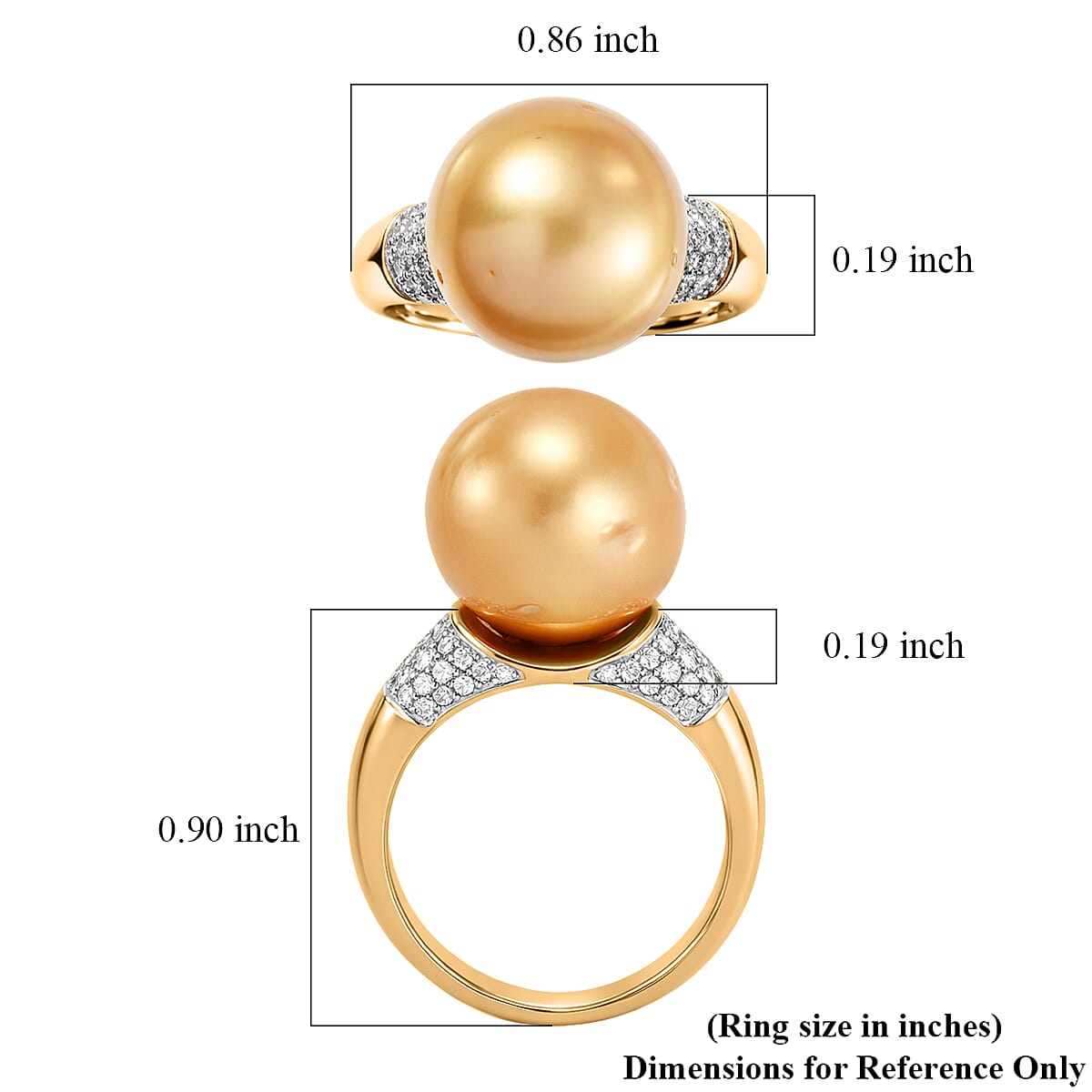 South Sea Golden Cultured Pearl and Luxuriant Lab Grown Diamond G-H SI 0.30 ctw Ring in 18K Vermeil Yellow Gold Over Sterling Silver (Size 6.0) image number 5