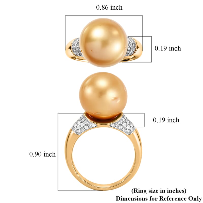 South Sea Golden Cultured Pearl and Luxuriant Lab Grown Diamond G-H SI 0.30 ctw Ring in 18K Vermeil Yellow Gold Over Sterling Silver (Size 6.0)