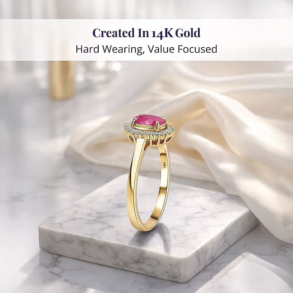 Luxoro Premium Mozambique Ruby and I2 Diamond 1.30 ctw Ring in 14K Yellow Gold (Size 5.0) image number 2
