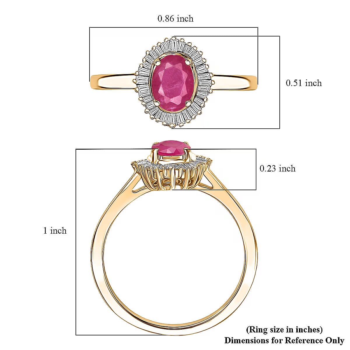 Luxoro Premium Mozambique Ruby and I2 Diamond 1.30 ctw Ring in 14K Yellow Gold (Size 5.0) image number 5