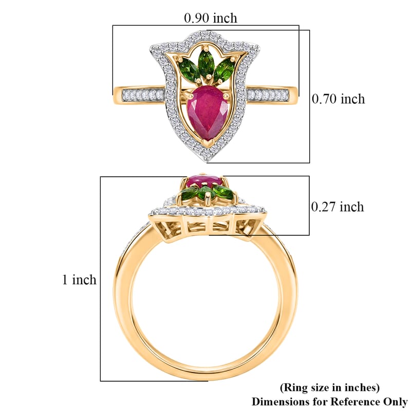 D'Joy Passport to Israel Premium Niassa Ruby (FF) and Multi Gemstone 1.65 ctw Ring in 18K Vermeil Yellow Gold Over Sterling Silver (Size 10.0)