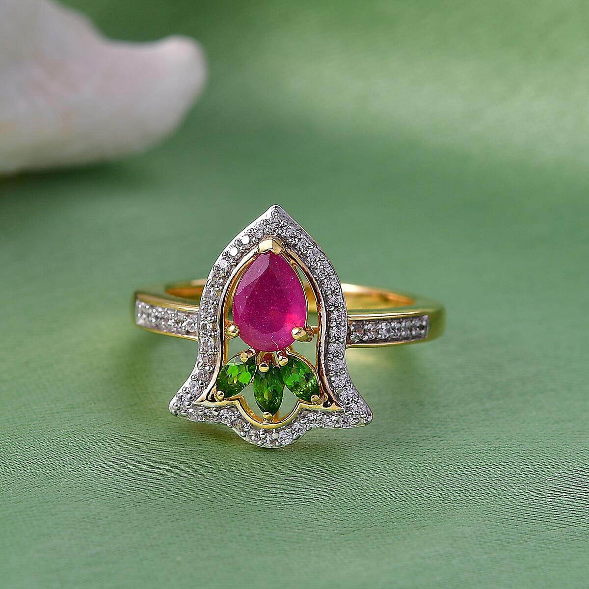 Epic Deal D'Joy Passport to Israel Premium Niassa Ruby (FF) and Multi Gemstone 1.65 ctw Ring in 18K Vermeil Yellow Gold Over Sterling Silver (Size 6.0) image number 1