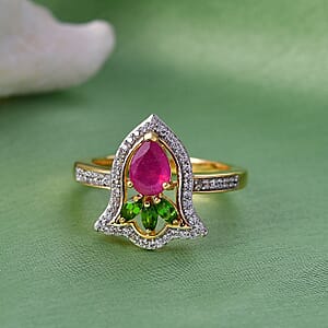 Epic Deal D'Joy Passport to Israel Premium Niassa Ruby (FF) and Multi Gemstone 1.65 ctw Ring in 18K Vermeil Yellow Gold Over Sterling Silver (Size 6.0)