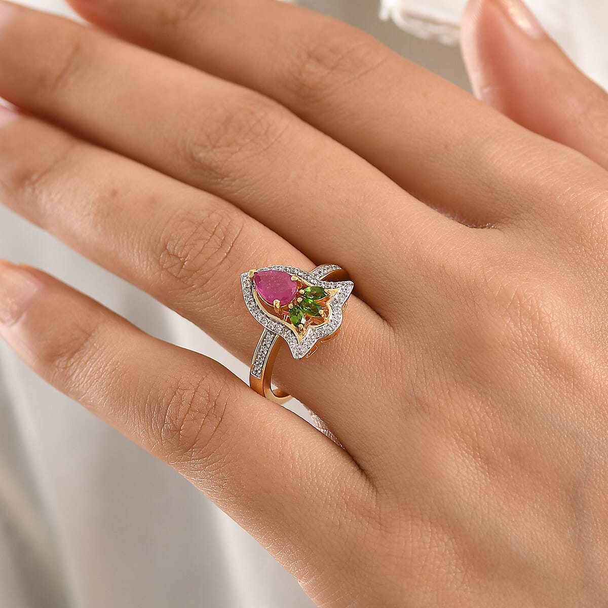 Epic Deal D'Joy Passport to Israel Premium Niassa Ruby (FF) and Multi Gemstone 1.65 ctw Ring in 18K Vermeil Yellow Gold Over Sterling Silver (Size 8.0) image number 2