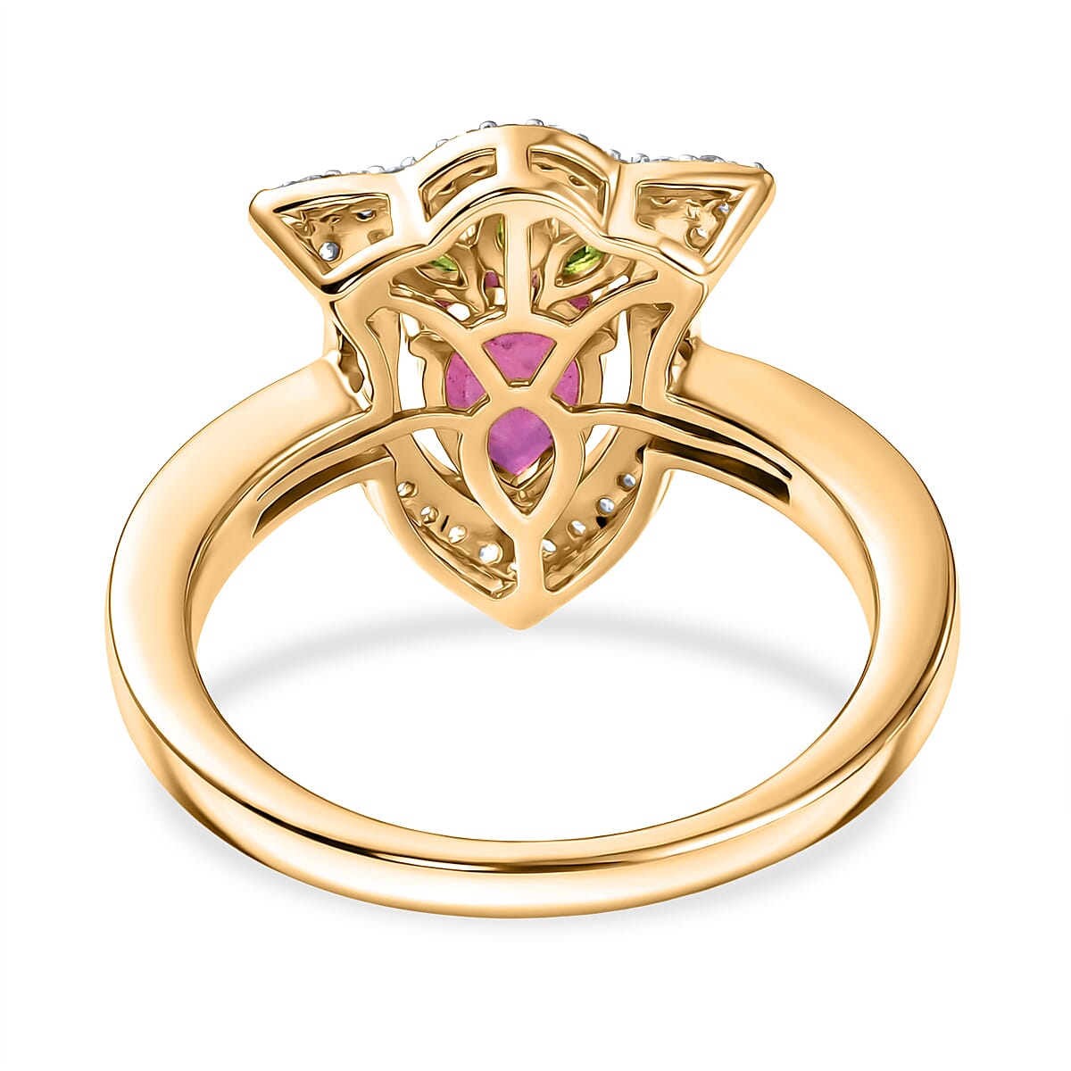 Epic Deal D'Joy Passport to Israel Premium Niassa Ruby (FF) and Multi Gemstone 1.65 ctw Ring in 18K Vermeil Yellow Gold Over Sterling Silver (Size 8.0)