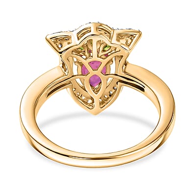 D'Joy Passport to Israel Premium Niassa Ruby (FF) and Multi Gemstone 1.65 ctw Ring in 18K Vermeil Yellow Gold Over Sterling Silver (Size 8.0)