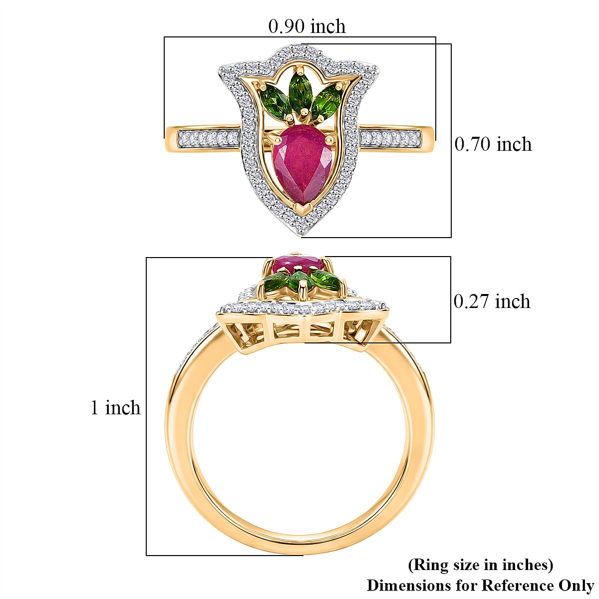 Epic Deal D'Joy Passport to Israel Premium Niassa Ruby (FF) and Multi Gemstone 1.65 ctw Ring in 18K Vermeil Yellow Gold Over Sterling Silver (Size 8.0)