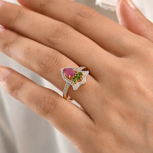 Epic Deal D'Joy Passport to Israel Premium Niassa Ruby (FF) and Multi Gemstone 1.65 ctw Ring in 18K Vermeil Yellow Gold Over Sterling Silver (Size 9.0)