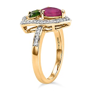 Epic Deal D'Joy Passport to Israel Premium Niassa Ruby (FF) and Multi Gemstone 1.65 ctw Ring in 18K Vermeil Yellow Gold Over Sterling Silver (Size 9.0)