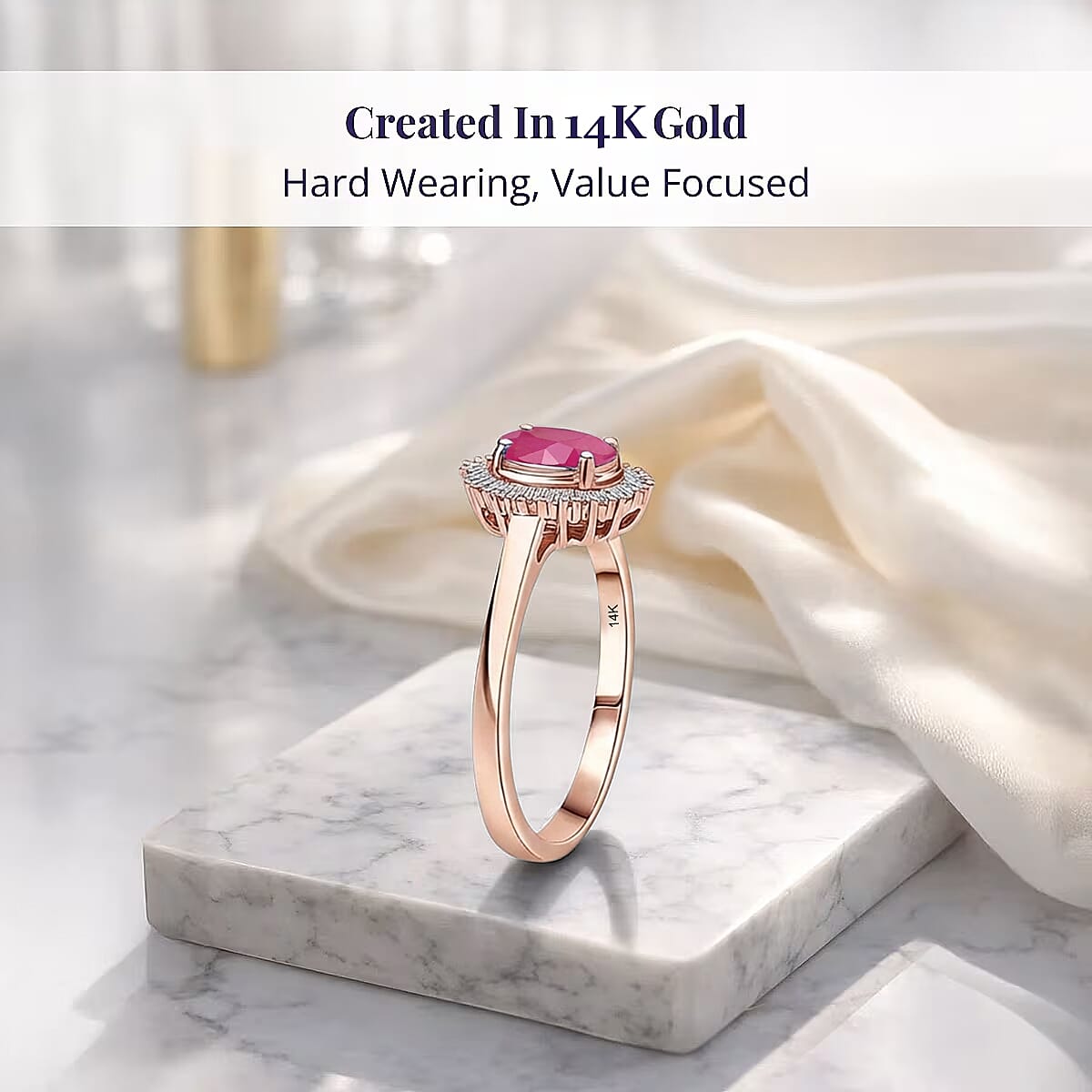 Luxoro Premium Mozambique Ruby and I2 Diamond 1.30 ctw Ring in 14K Rose Gold (Size 6.0) image number 2