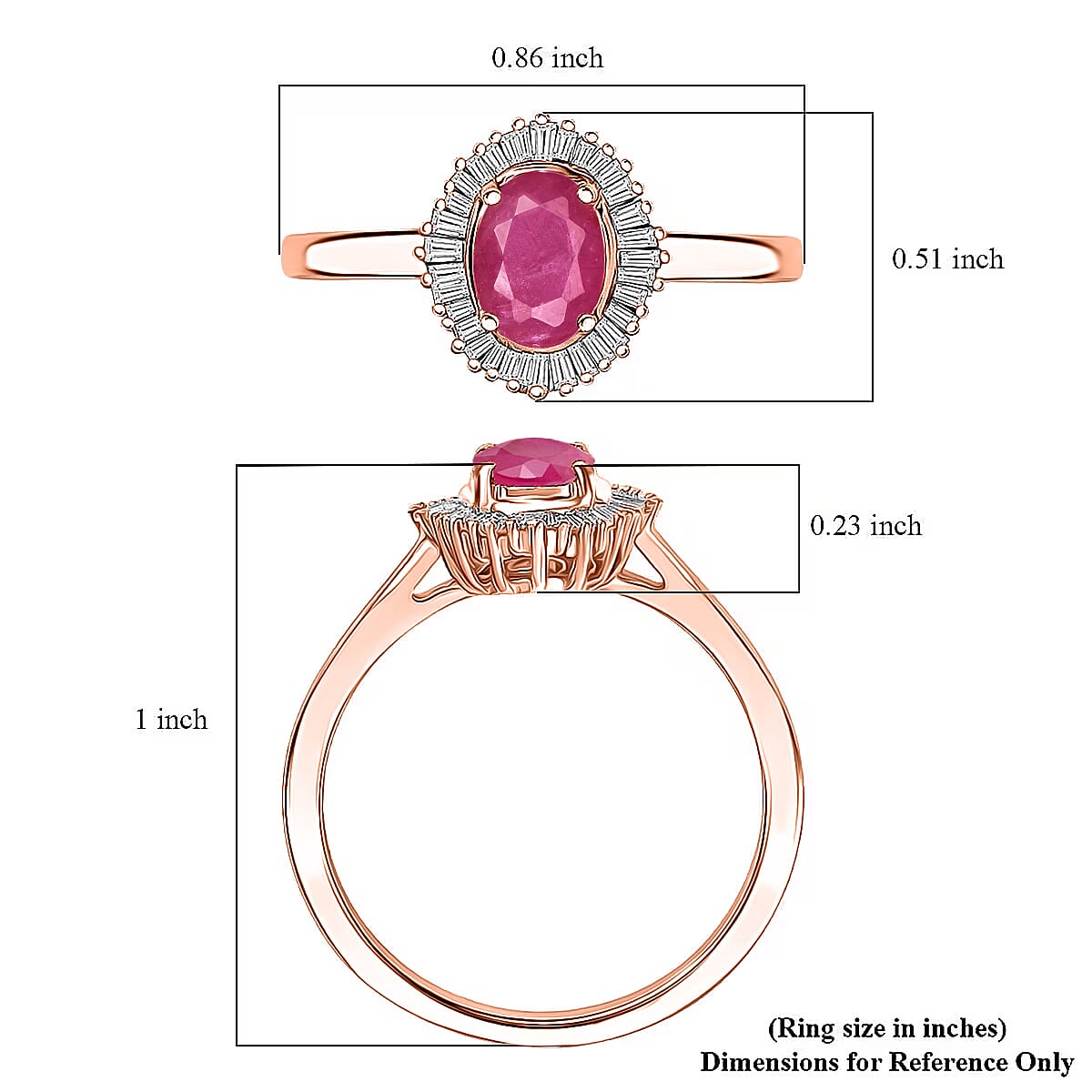 Luxoro Premium Mozambique Ruby and I2 Diamond 1.30 ctw Ring in 14K Rose Gold (Size 6.0) image number 5