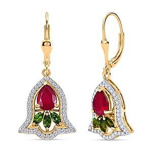 D'Joy Niassa Ruby (FF) and Multi Gemstone 3.20 ctw Earrings in 18K Vermeil Yellow Gold Over Sterling Silver