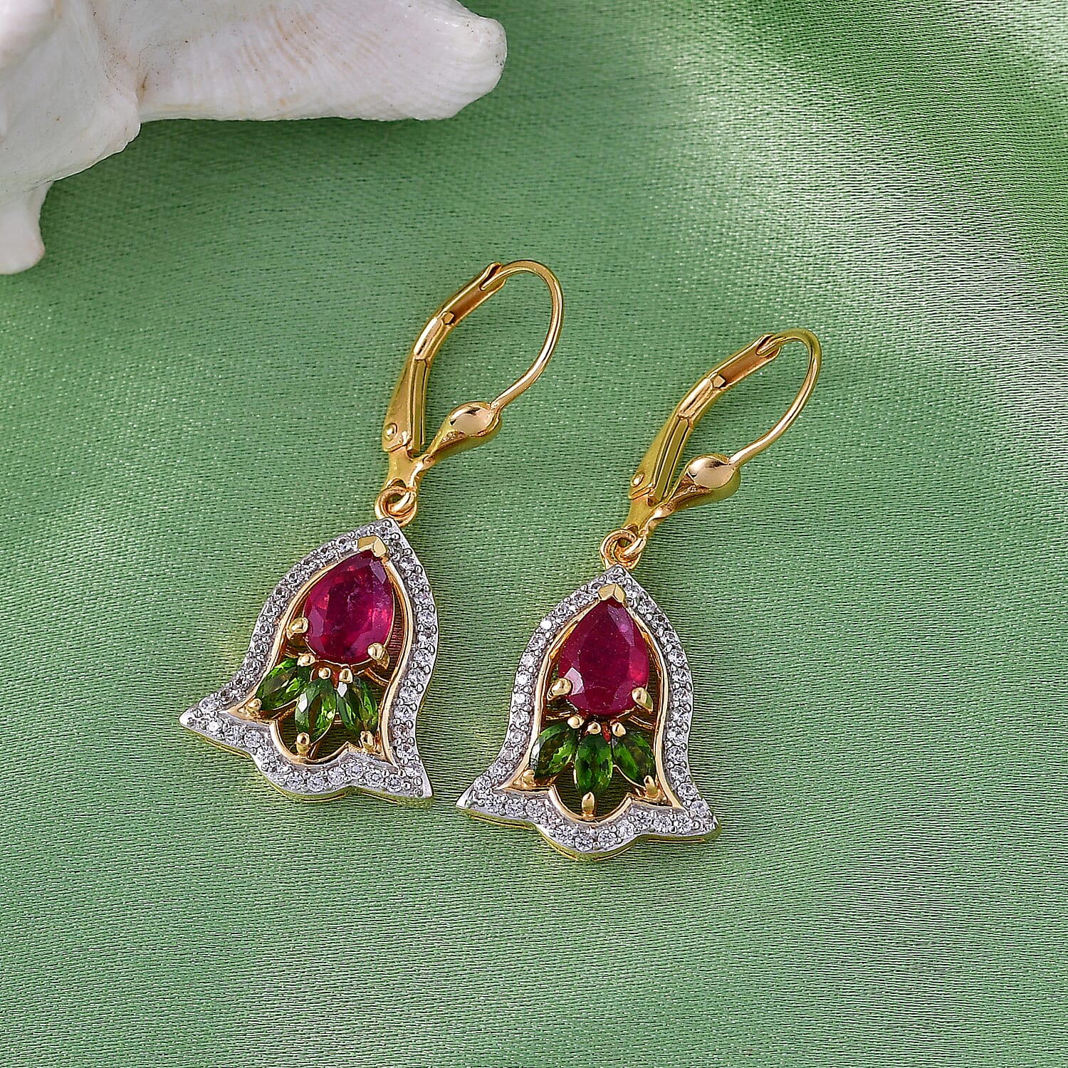 D'Joy Artistry to Israel Premium Niassa Ruby (FF) and Multi Gemstone 3.20 ctw Earrings in 18K Vermeil Yellow Gold Over Sterling Silver