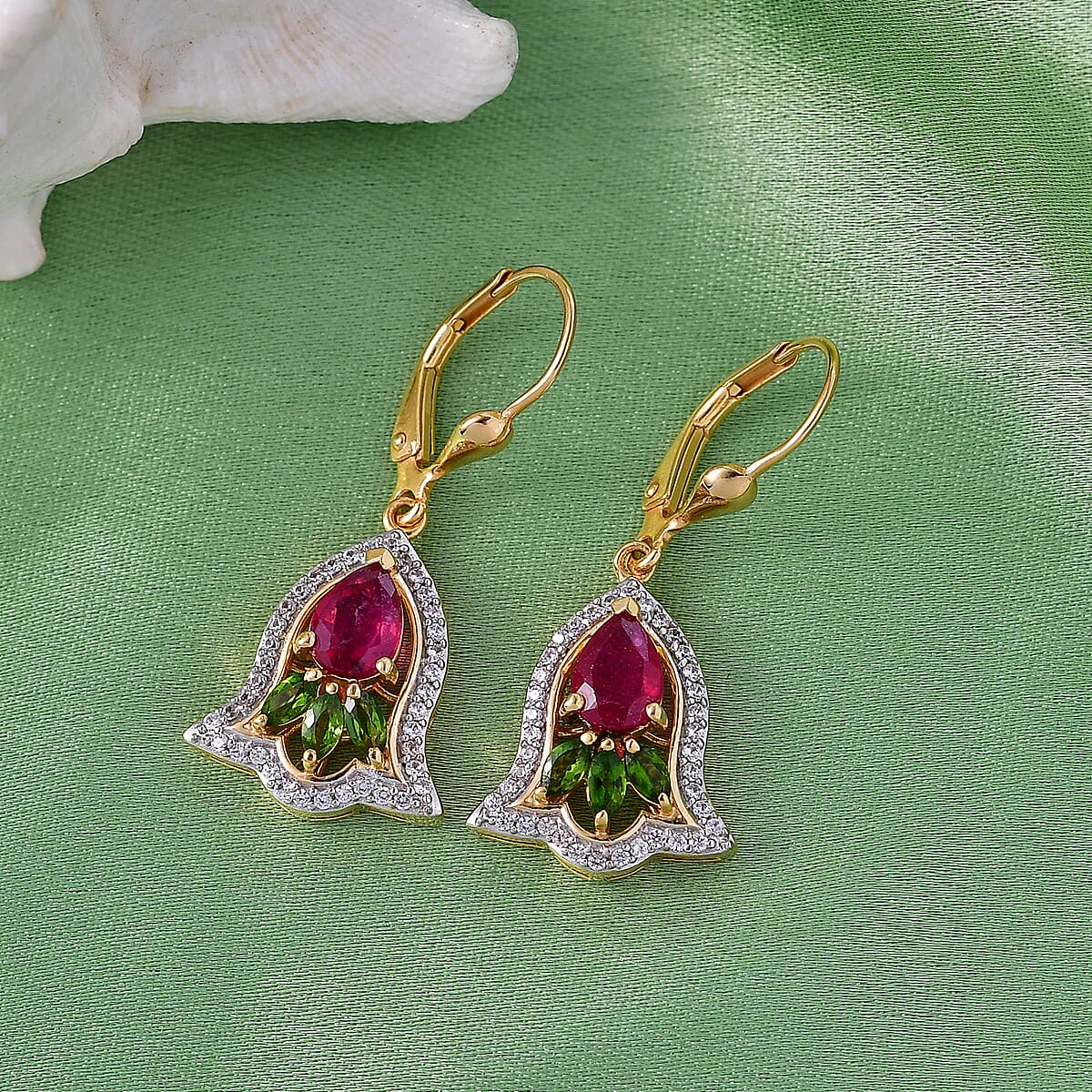 D'Joy Passport to Israel Premium Niassa Ruby (FF) and Multi Gemstone 3.20 ctw Earrings in 18K Vermeil Yellow Gold Over Sterling Silver image number 1