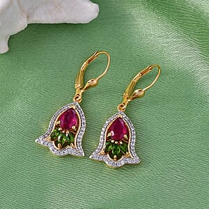 D'Joy Niassa Ruby (FF) and Multi Gemstone 3.20 ctw Earrings in 18K Vermeil Yellow Gold Over Sterling Silver