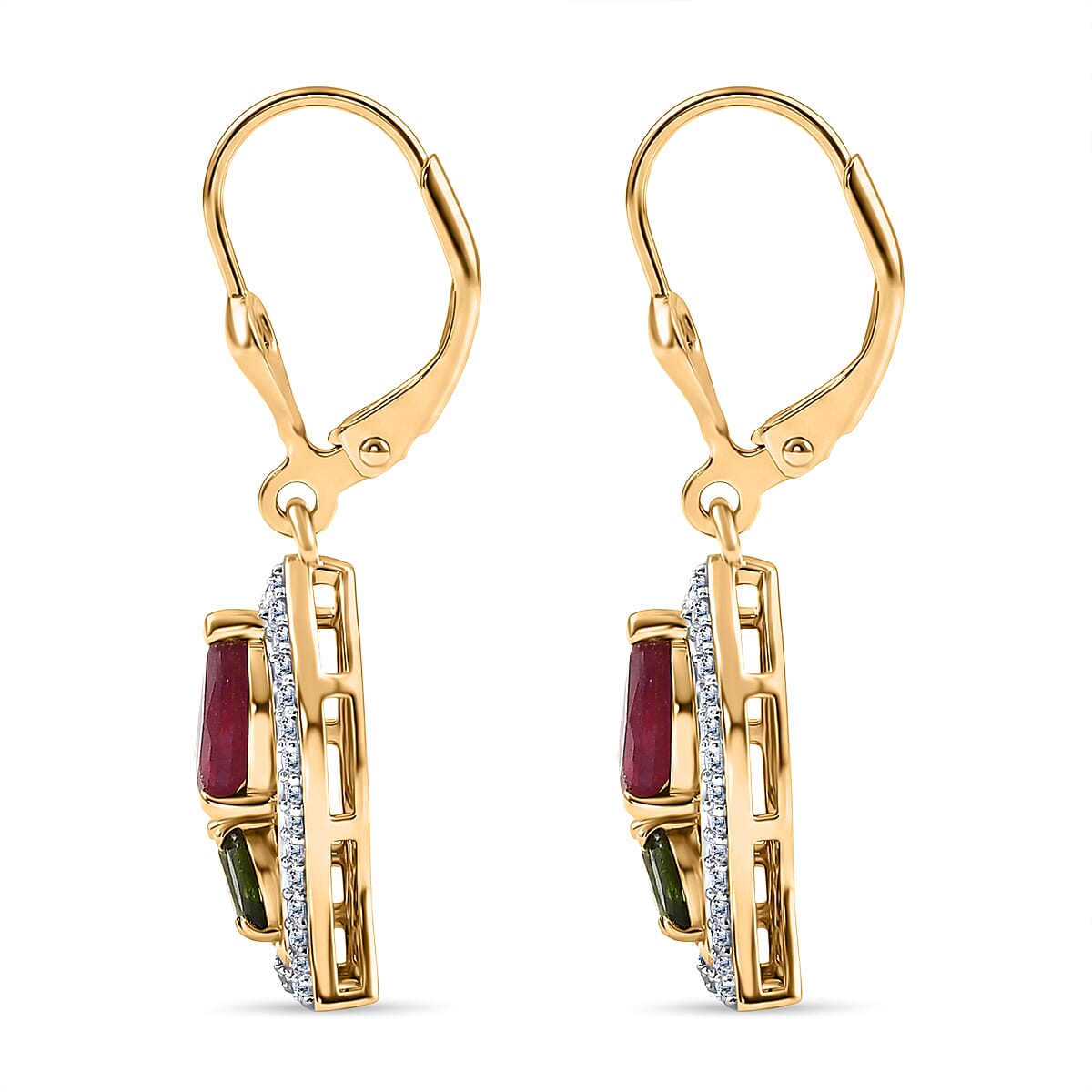 D'Joy Artistry to Israel Premium Niassa Ruby (FF) and Multi Gemstone 3.20 ctw Earrings in 18K Vermeil Yellow Gold Over Sterling Silver