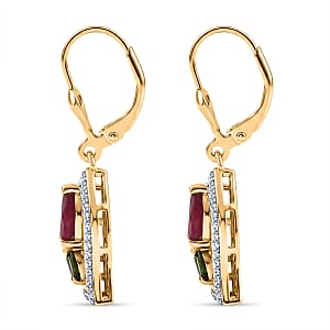 D'Joy Niassa Ruby (FF) and Multi Gemstone 3.20 ctw Earrings in 18K Vermeil Yellow Gold Over Sterling Silver