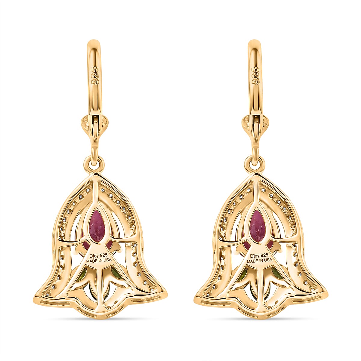 D'Joy Artistry to Israel Premium Niassa Ruby (FF) and Multi Gemstone 3.20 ctw Earrings in 18K Vermeil Yellow Gold Over Sterling Silver