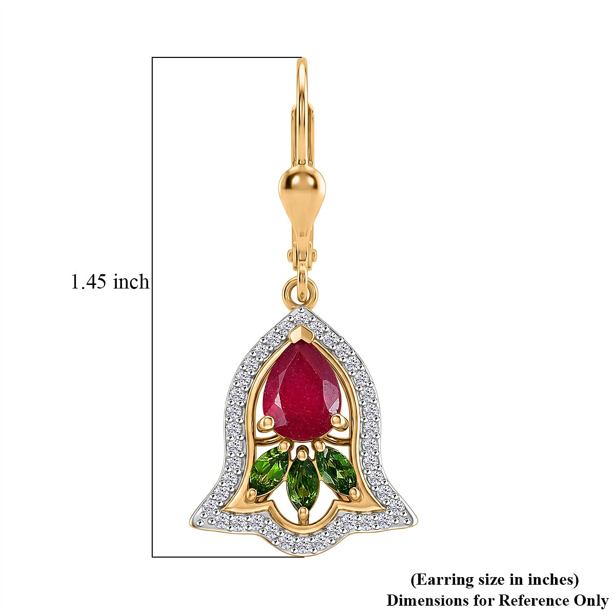 D'Joy Passport to Israel Premium Niassa Ruby (FF) and Multi Gemstone 3.20 ctw Earrings in 18K Vermeil Yellow Gold Over Sterling Silver image number 5