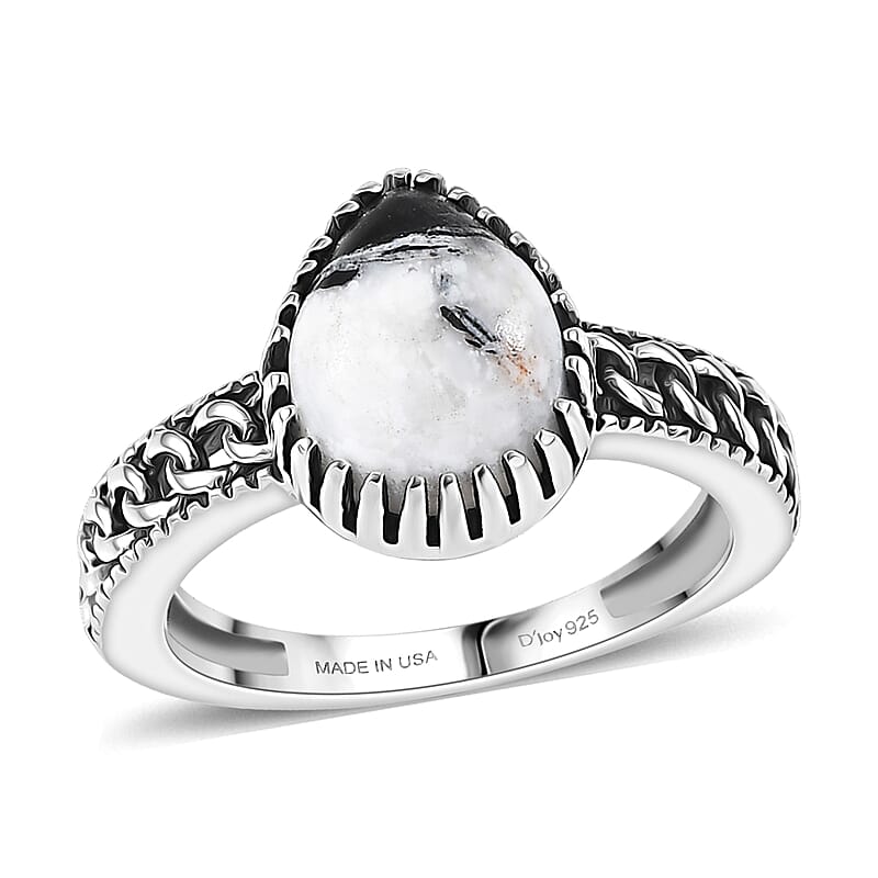 D'Joy Artisan Crafted Premium White Buffalo 2.70 ctw Ring in Sterling Silver (Size 7.0)