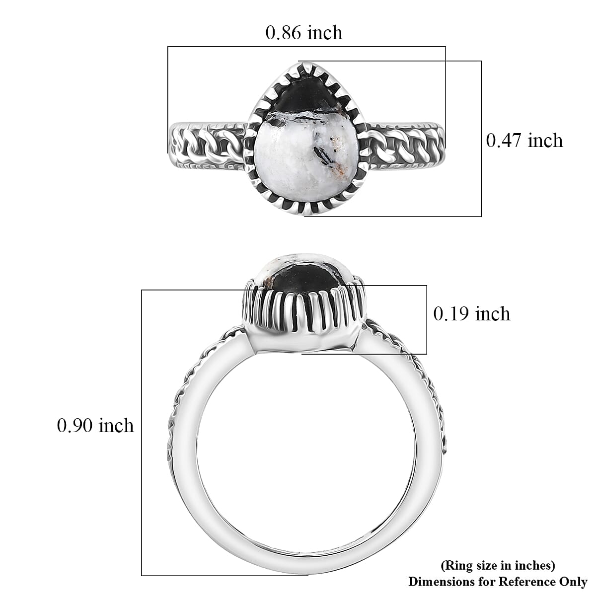D'Joy Artisan Crafted Premium White Buffalo 2.70 ctw Ring in Sterling Silver (Size 7.0)