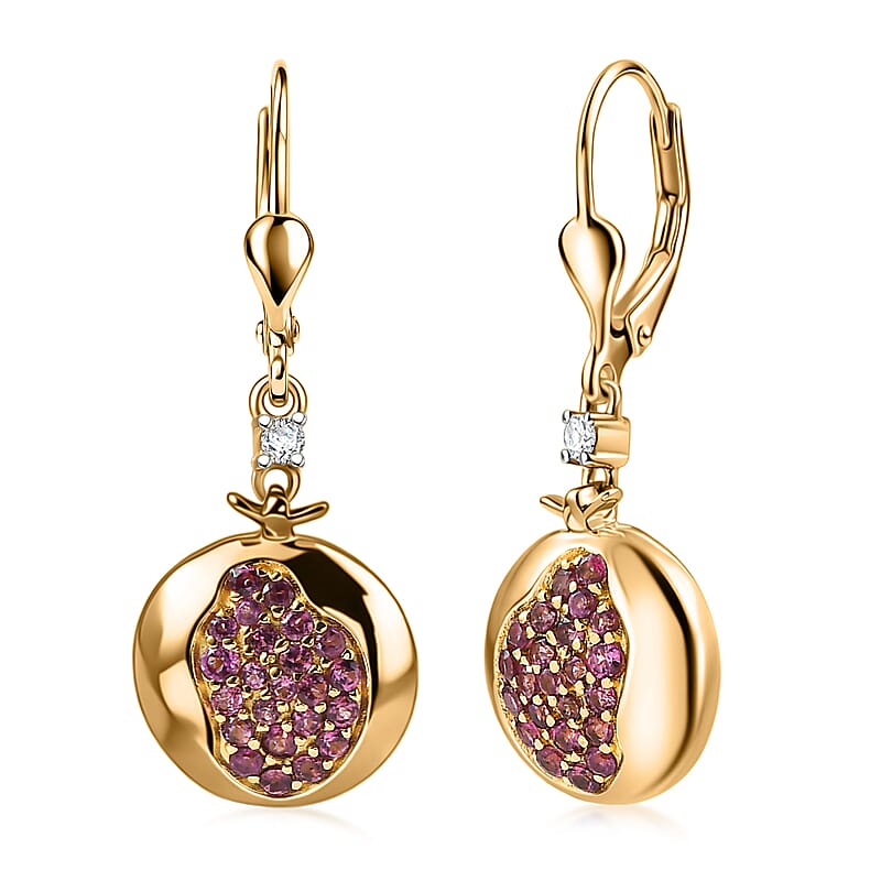 D'Joy Passport to Israel Orissa Rhodolite Garnet and White Zircon 1.10 ctw Earrings in 18K Vermeil Yellow Gold Over Sterling Silver