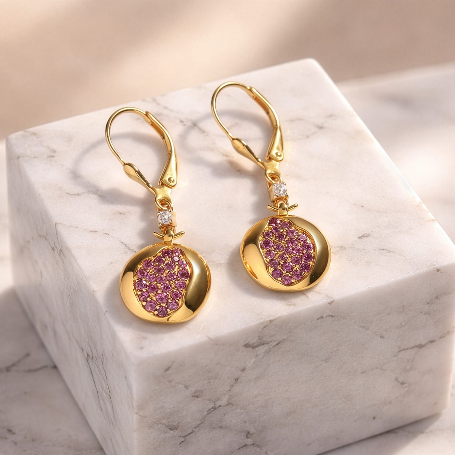 D'Joy Passport to Israel Orissa Rhodolite Garnet and White Zircon 1.10 ctw Earrings in 18K Vermeil Yellow Gold Over Sterling Silver