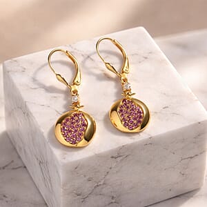 D'Joy Orissa Rhodolite Garnet and White Zircon 1.10 ctw Earrings in 18K Vermeil Yellow Gold Over Sterling Silver