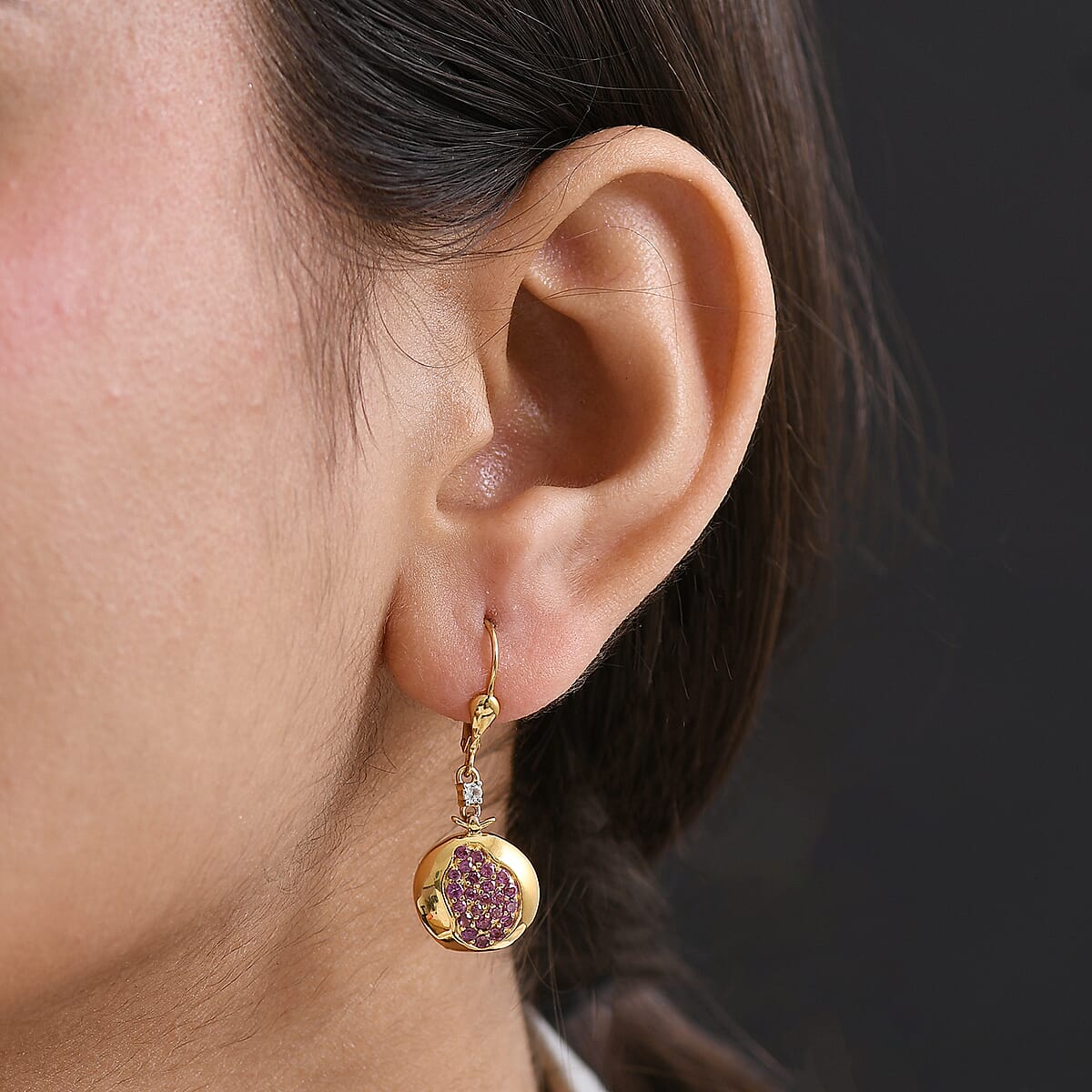 D'Joy Orissa Rhodolite Garnet and White Zircon 1.10 ctw Earrings in 18K Vermeil Yellow Gold Over Sterling Silver image number 2