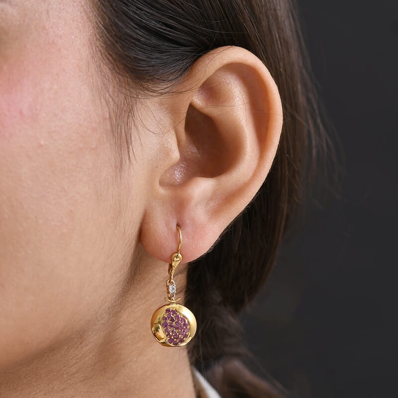 D'Joy Passport to Israel Orissa Rhodolite Garnet and White Zircon 1.10 ctw Earrings in 18K Vermeil Yellow Gold Over Sterling Silver