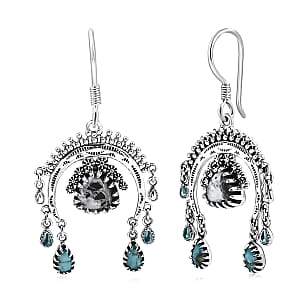 D'Joy Artisan Crafted Premium White Buffalo and Blue Moon Turquoise 4.20 ctw Earrings in Sterling Silver