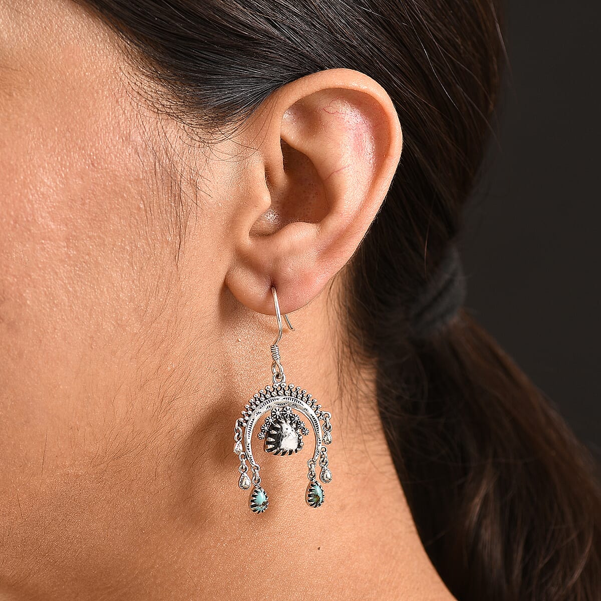 D'Joy Artisan Crafted Premium White Buffalo and Blue Moon Turquoise 4.20 ctw Earrings in Sterling Silver image number 2