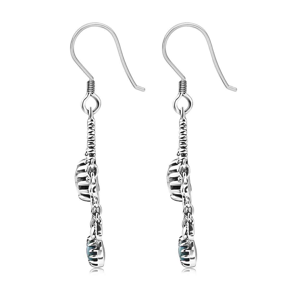 D'Joy Artisan Crafted Premium White Buffalo and Blue Moon Turquoise 3.70 ctw Earrings in Sterling Silver
