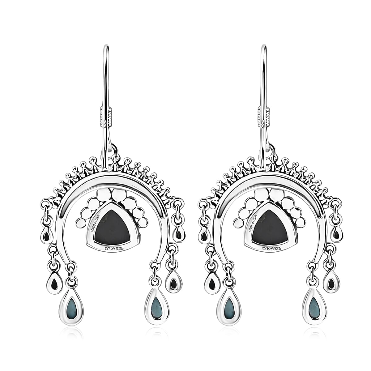 D'Joy Artisan Crafted Premium White Buffalo and Blue Moon Turquoise 3.70 ctw Earrings in Sterling Silver