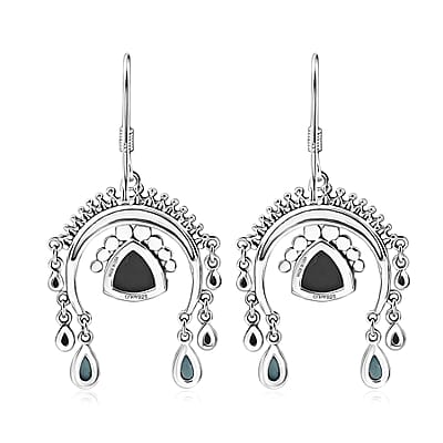 D'Joy Artisan Crafted Premium White Buffalo and Blue Moon Turquoise 3.70 ctw Earrings in Sterling Silver
