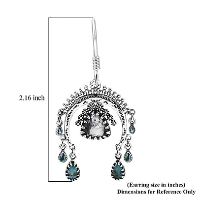 D'Joy Artisan Crafted Premium White Buffalo and Blue Moon Turquoise 3.70 ctw Earrings in Sterling Silver
