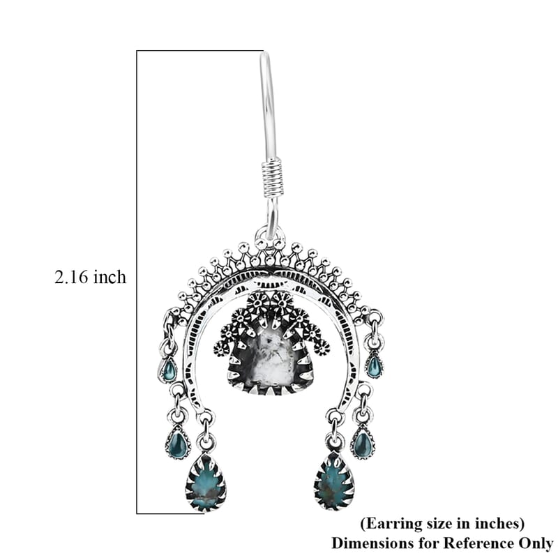 D'Joy Artisan Crafted Premium White Buffalo and Blue Moon Turquoise 3.70 ctw Earrings in Sterling Silver
