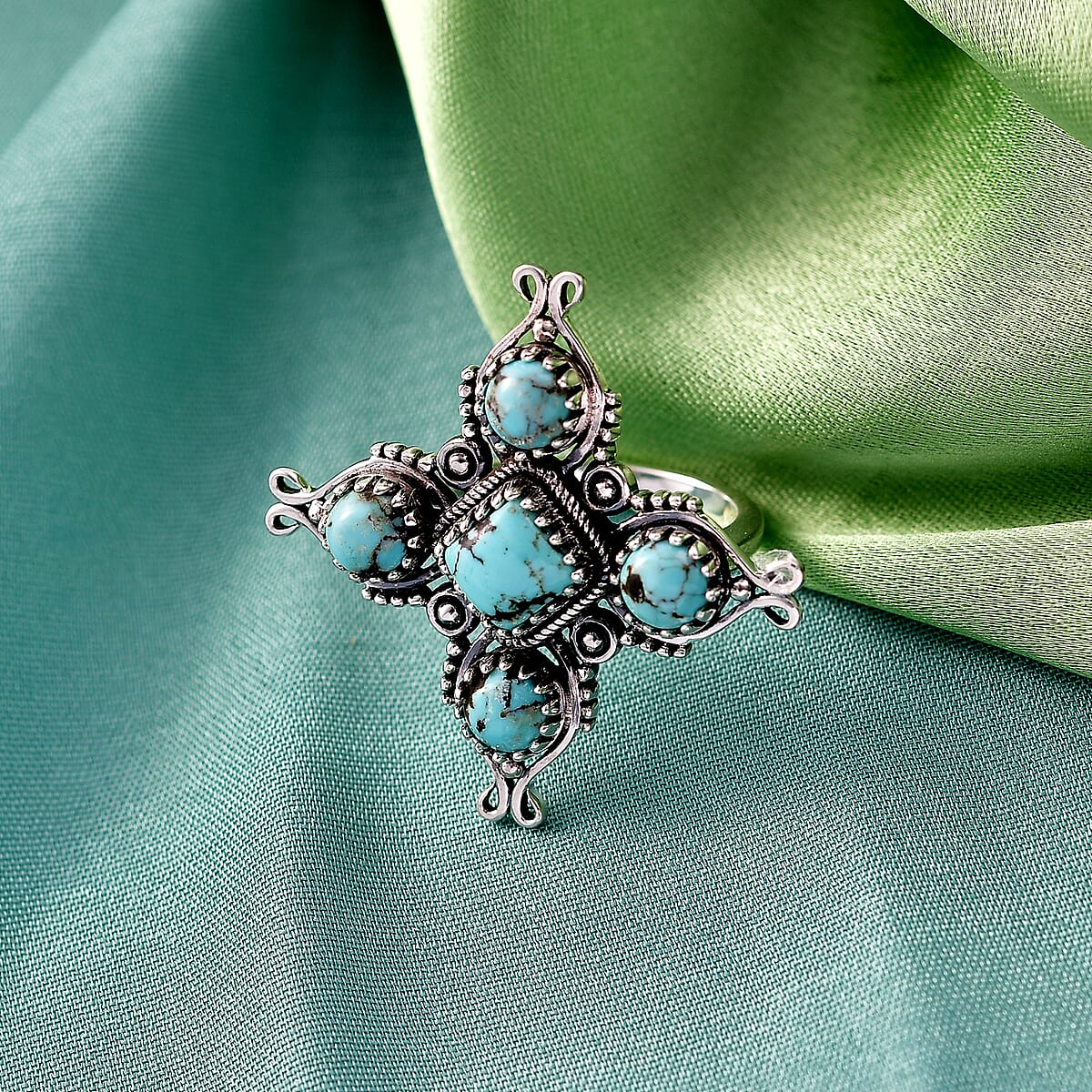 D'Joy Premium Blue Moon Turquoise Ring in Black Oxisised Sterling Silver (Size 10.0) 2.80 ctw image number 1