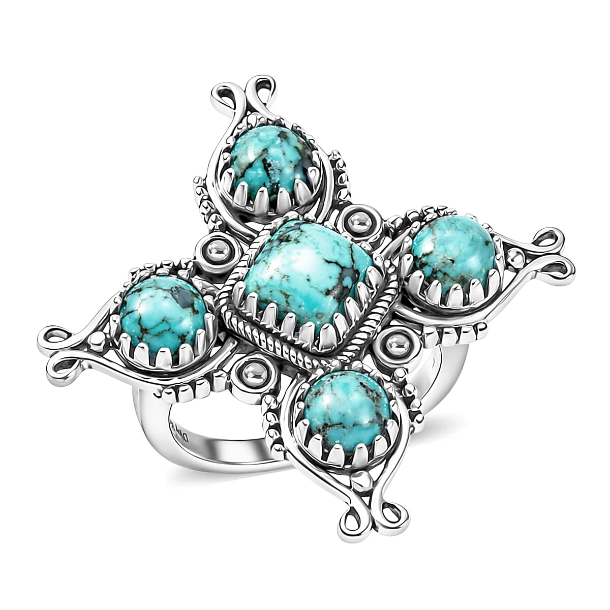 D'Joy Premium Blue Moon Turquoise Ring in Black Oxisised Sterling Silver (Size 10.0) 2.80 ctw
