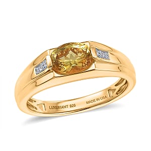 Premium Golden Apatite and Luxuriant Lab Grown Diamond G-H SI 1.30 ctw Men's Ring in 18K Vermeil Yellow Gold Over Sterling Silver (Size 10.0)