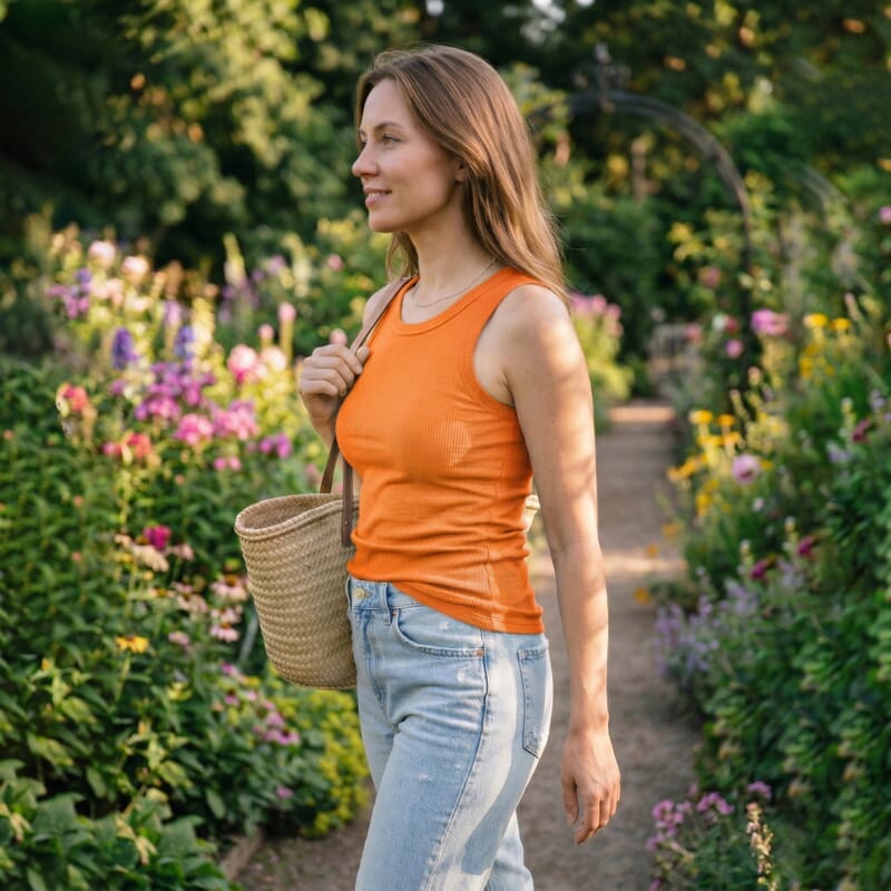 La Marey Set of 2 White and Orange Cotton Span Ribbed Tank Tops - S
