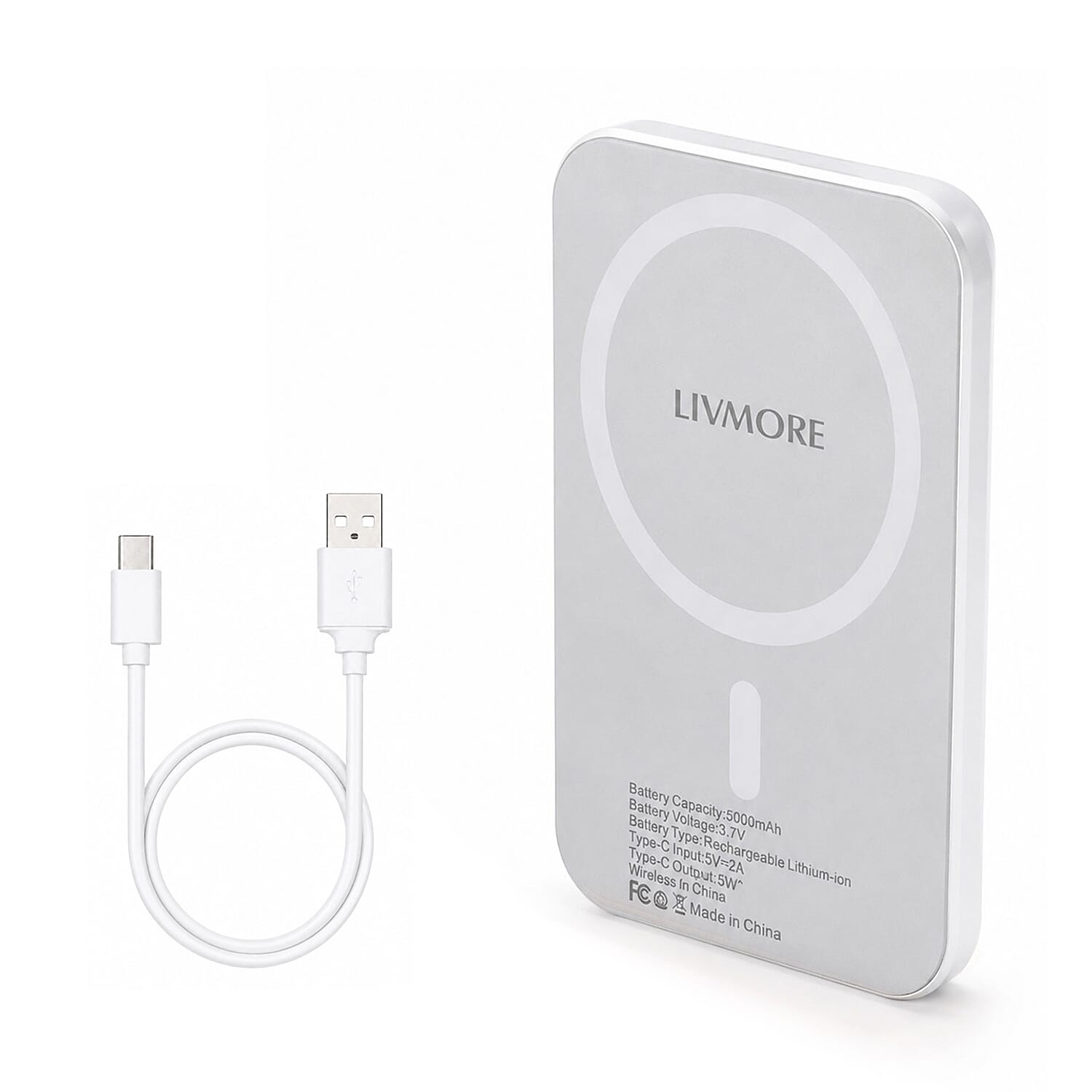 Livmore Black P5 Magnetic 5000mAh Power Bank with 5W Wireless Output