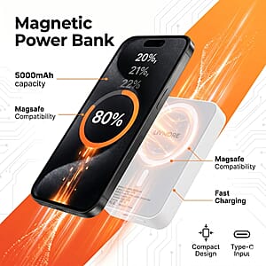 Livmore White P5 Magnetic 5000mAh Power Bank with 5W Wireless Output