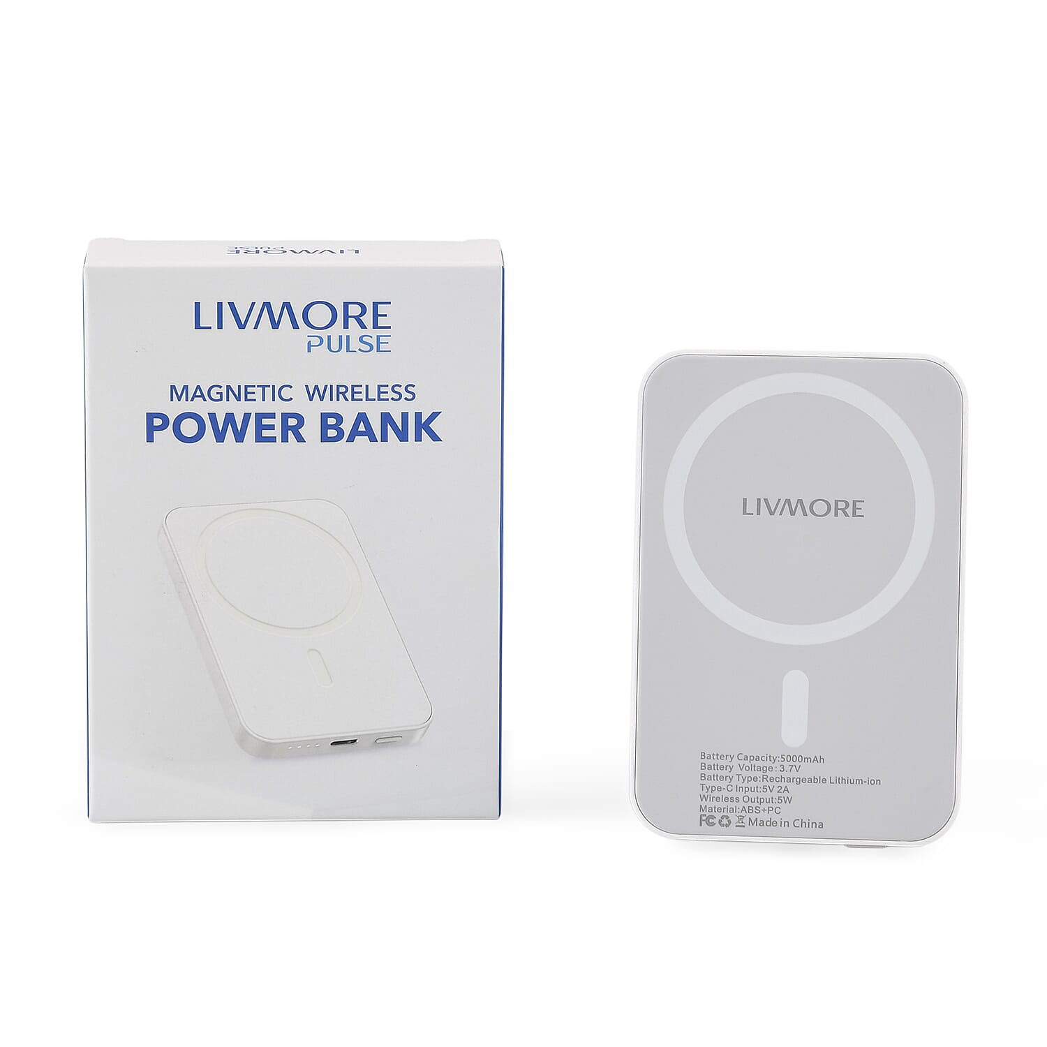 Livmore White P5 Magnetic 5000mAh Power Bank with 5W Wireless Output