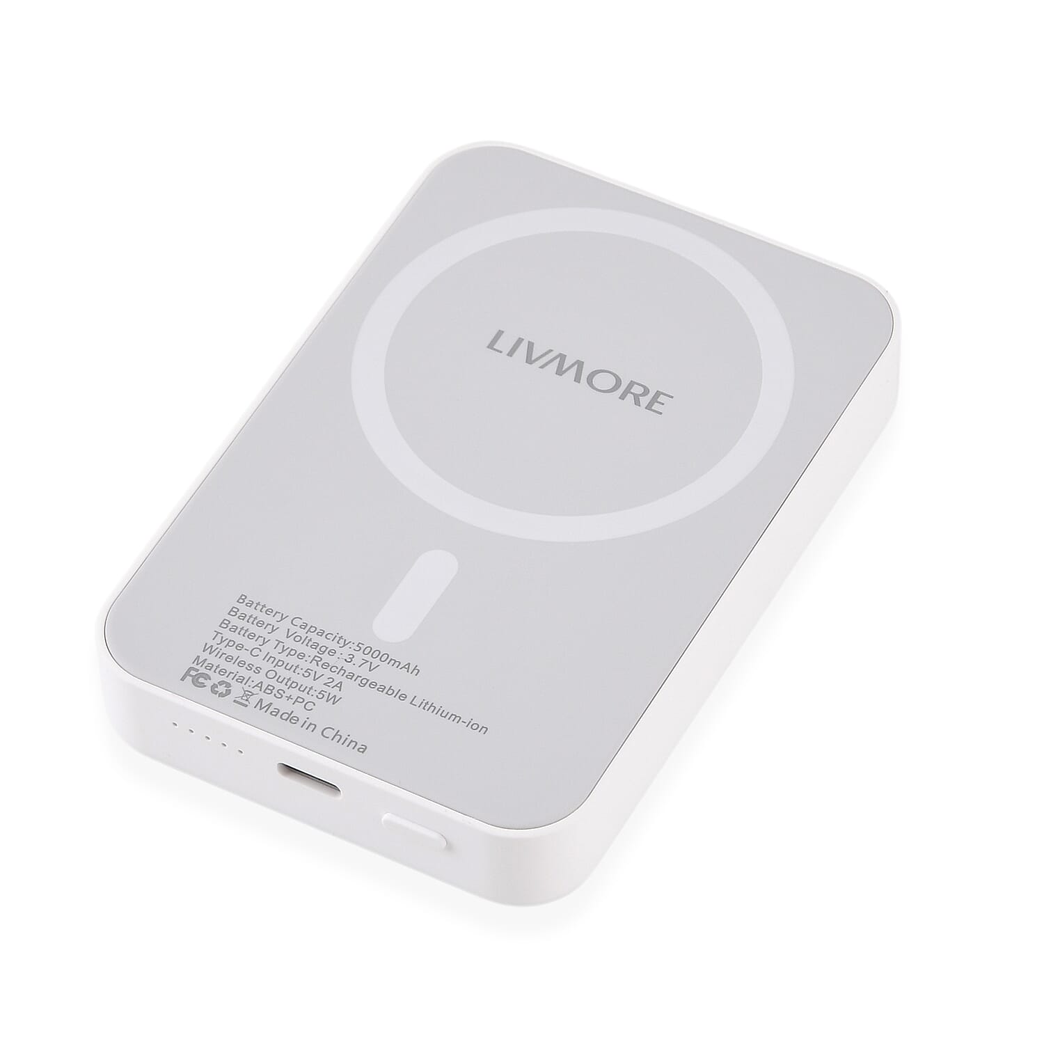 Livmore White P5 Magnetic 5000mAh Power Bank with 5W Wireless Output