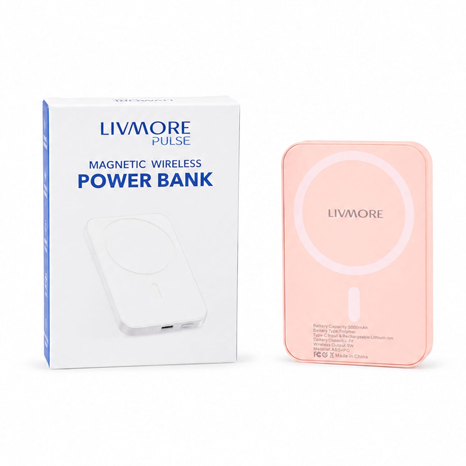 Livmore Pink P5 Magnetic 5000mAh Power Bank with 5W Wireless Output