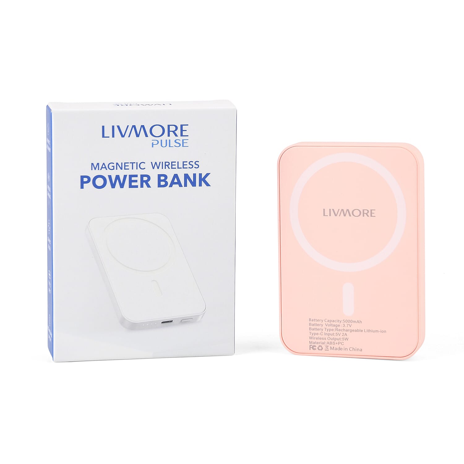 Livmore Pink P5 Magnetic 5000mAh Power Bank with 5W Wireless Output